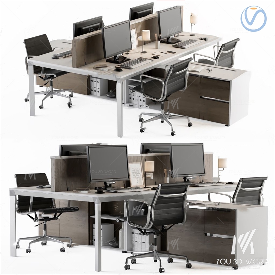 Modern office desk and chair computer desk and chair combination 3d model